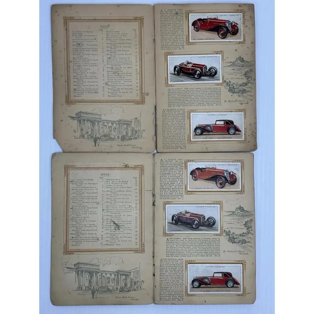 2 VTG 1936 John Player & Sons An Album of Motor Cars 1 Complete 1 Missing 3 Cars